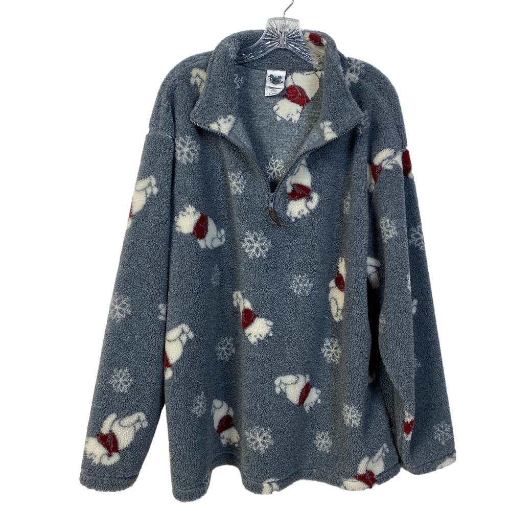 Winnie the Pooh XL Gray Fleece Pullover Snowflakes Print 1/4 Zip Disney Catalog